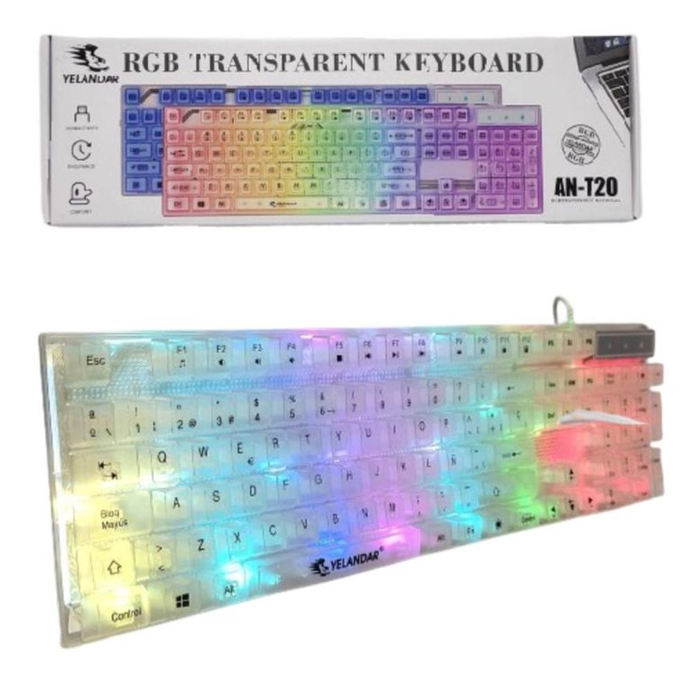 Teclado para Pc Laptop Alámbrico Gamer Transparente Luz RGB 7 Colores