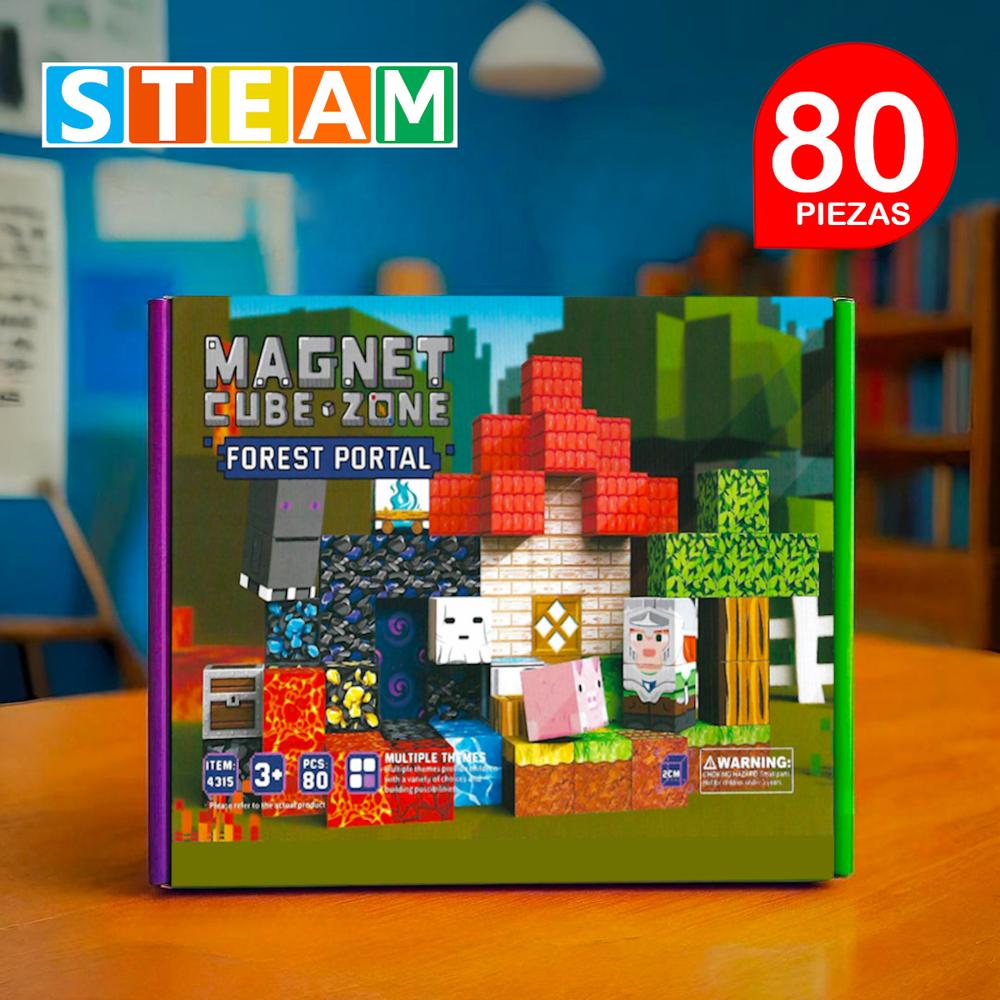 Cubos Magnéticos 3D Didácticos STEAM Caja 80 Piezas FOREST PORTAL