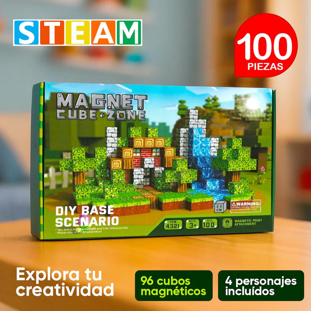 Cubos Magnéticos 3D Didácticos STEAM Caja 100 Piezas BASE SCENARIO