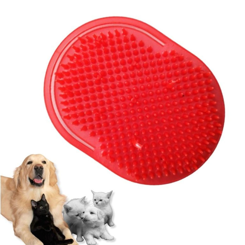 CEPILLO PARA MASCOTAS - MASAJE Y BAÑO ROJO FRESA