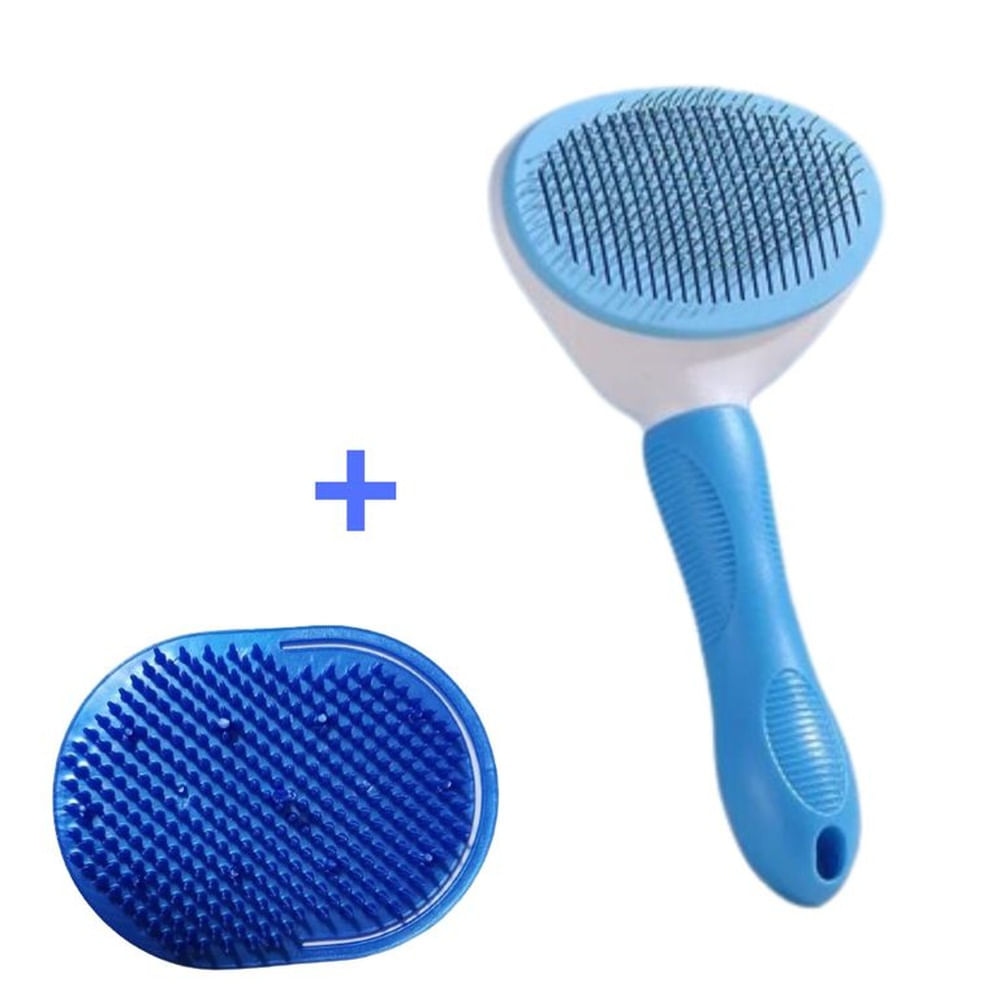 PACK CEPILLO PARA MASCOTA - BOTON ERGONOMICO OVAL CELESTE
