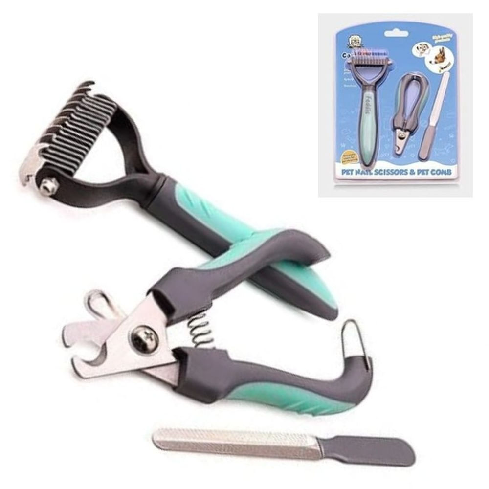 PEINE DESMOTADOR CORTA UÑAS Y LIMA KIT VERDE PEQUEÑO