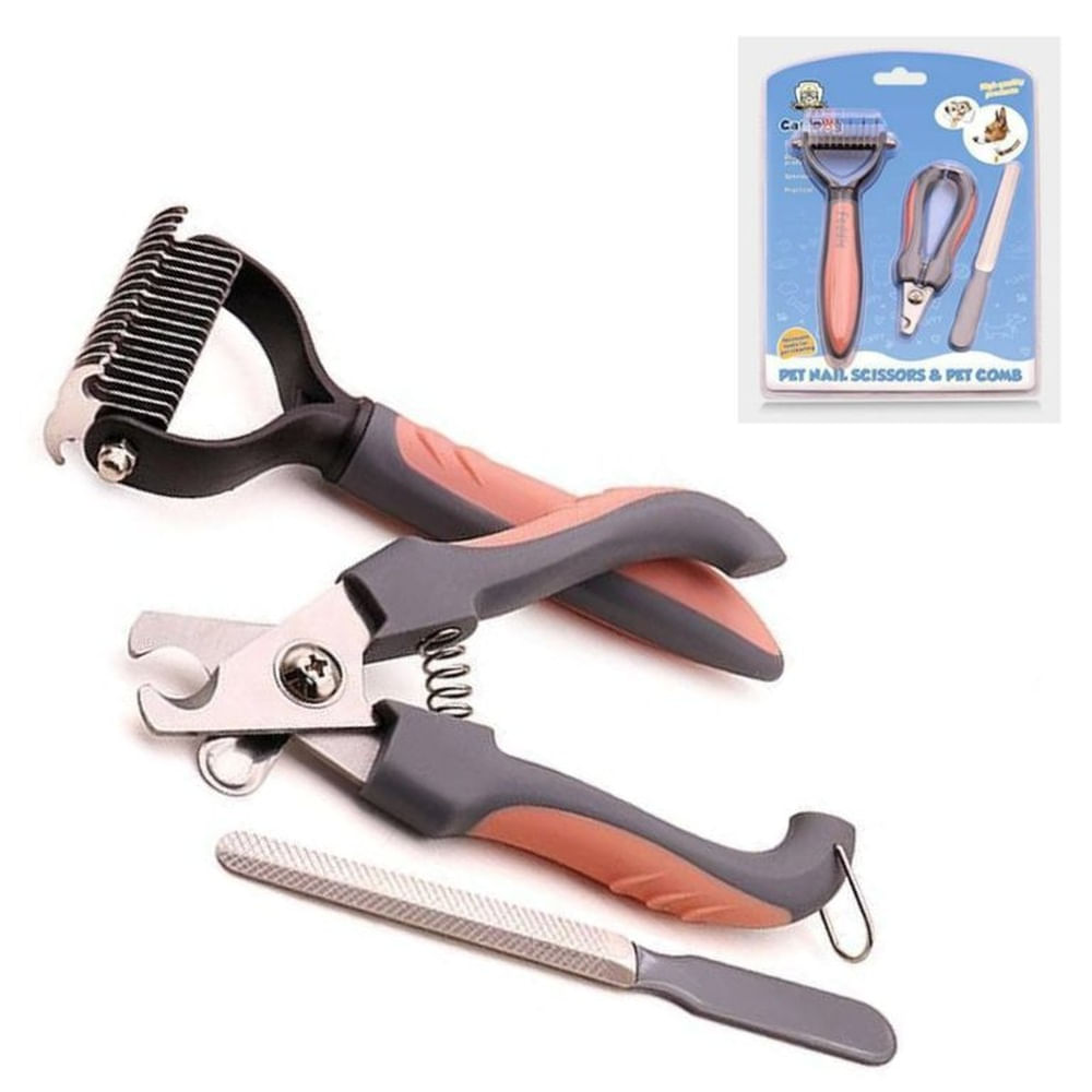PEINE DESMOTADOR CORTA UÑAS Y LIMA KIT CORAL PEQUEÑO