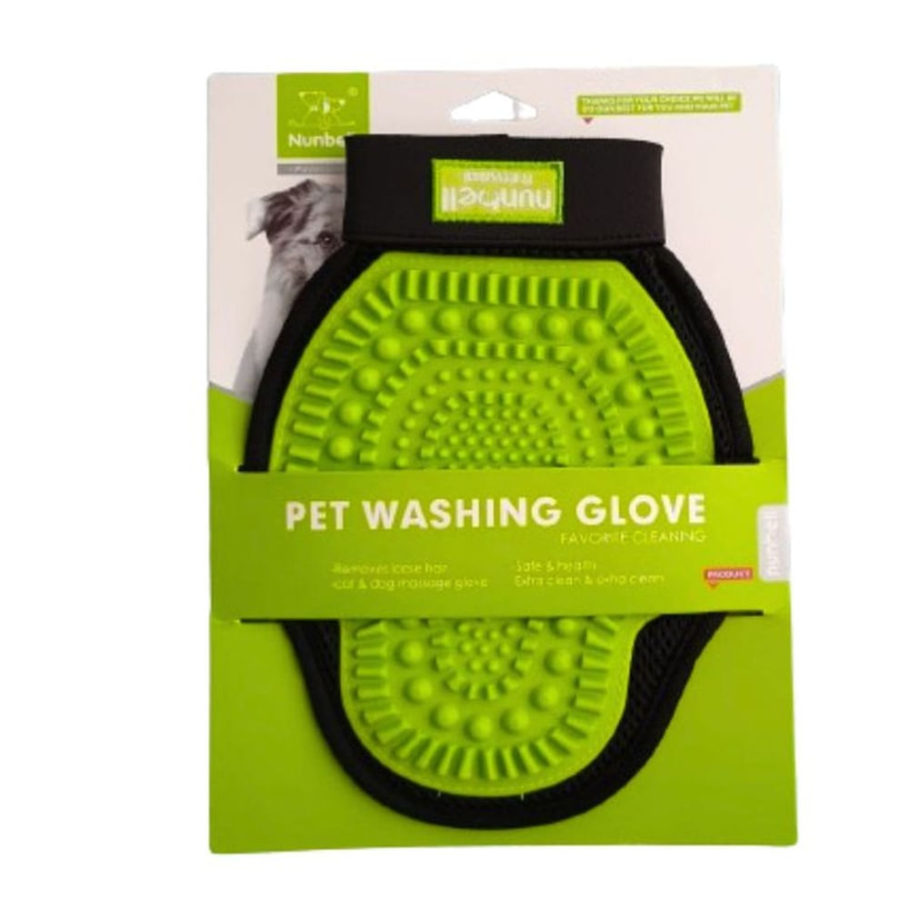 GUANTES DE LAVADO Y MASAJEADOR NUNBELL MASCOTA VERDE LIMON