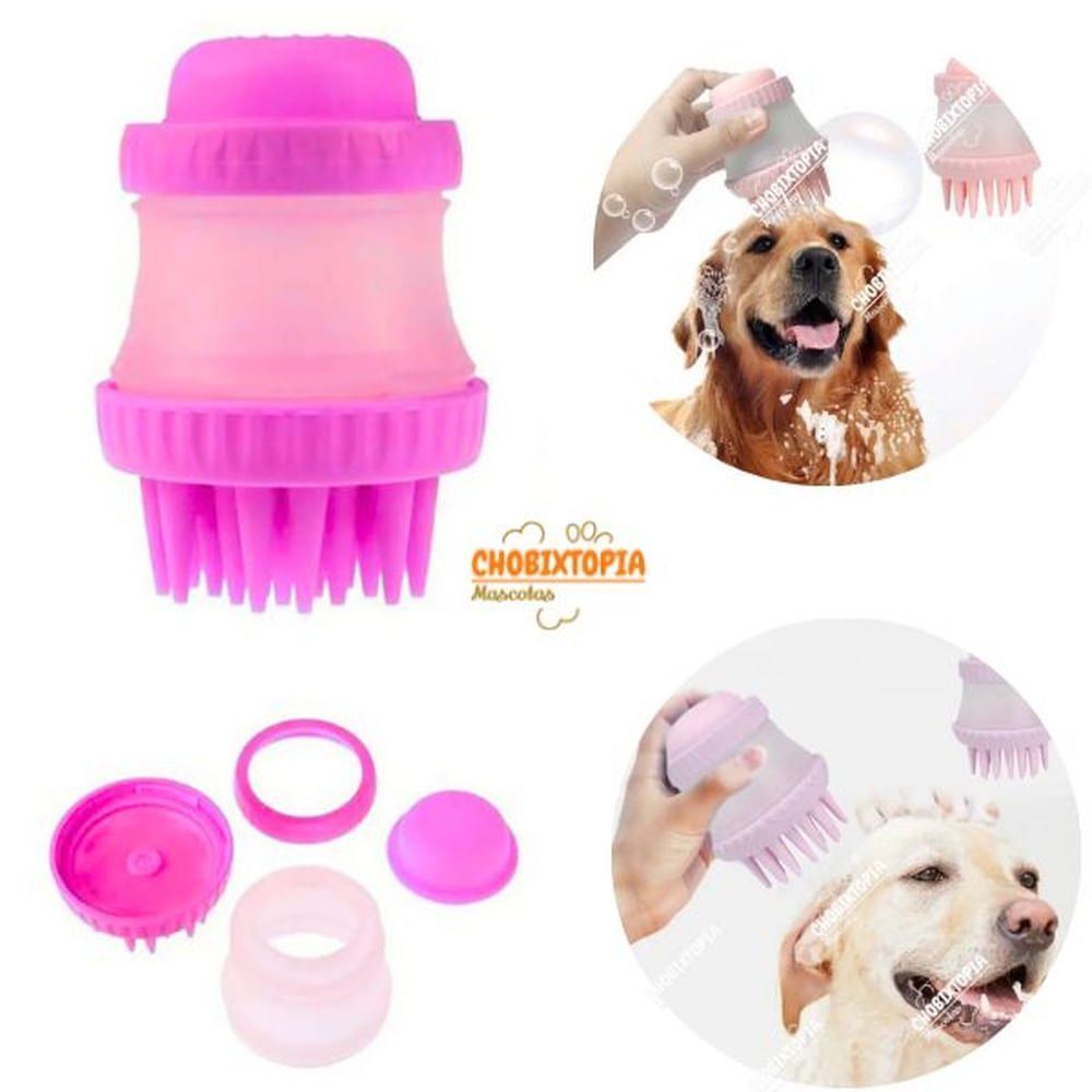 DISPENSADOR DE SHAMPOO-MASAJEADOR PARA PERRO ROSADO