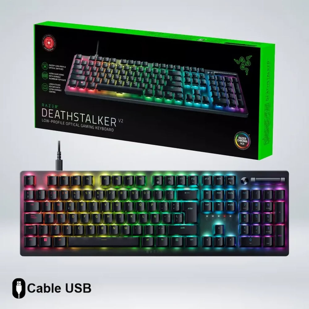 TECLADO GAMER RAZER DEATHSTALKER V2 RGB ULTRAFINO SWITCH OPTICOS RED