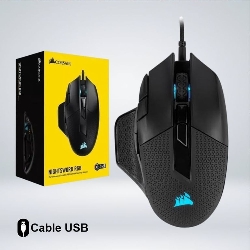 MOUSE GAMER CORSAIR NIGHTSWORD RGB 12K DPI PESAS AJUSTABLES