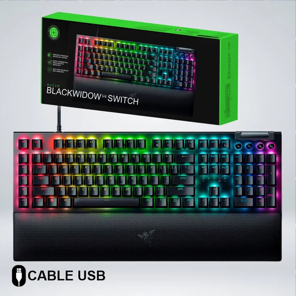 TECLADO GAMER BLACKWIDOW V4 SWTCH GREEN HYPERPOLLIN RGB TECLA ABS