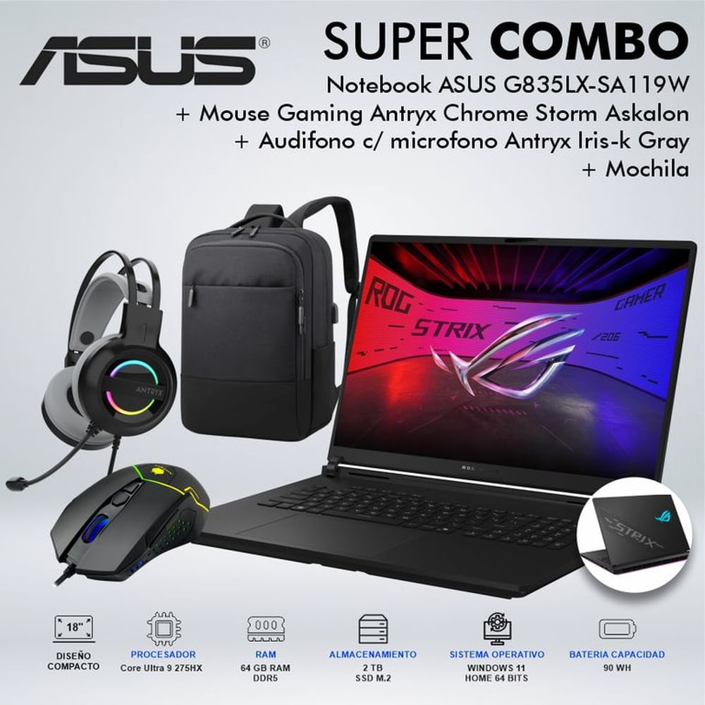 LAPTOP GAMING ASUS G835LX-SA119W CORE ULTRA 9 275HX MEMORIA 64GB DISCO 2TB