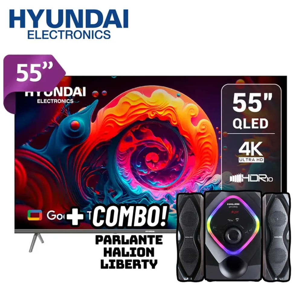 TELEVISOR HYUNDAI 55 QLED SMART TV GOOGLE TV 4K UHD - HYLED5529QG + PARLANTES HALION LIBERTY 2.1