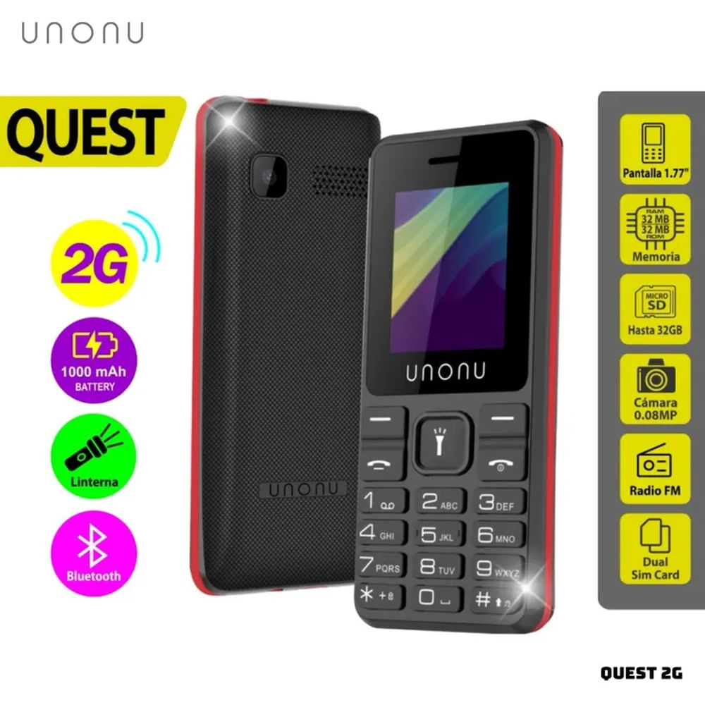 CELULAR BASICO UNONU QUEST 2G DUAL SIM - ROJO