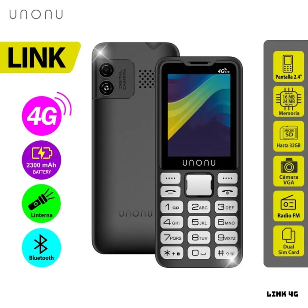 CELULAR BASICO UNONU LINK 4G DUAL SIM - NEGRO