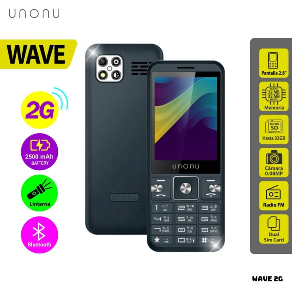 CELULAR BASICO UNONU WAVE 2G DUAL SIM - NEGRO