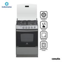 COCINA DE PIE INDURAMA A GAS 4 HORNILLAS ACERO INOX - CORUÑA