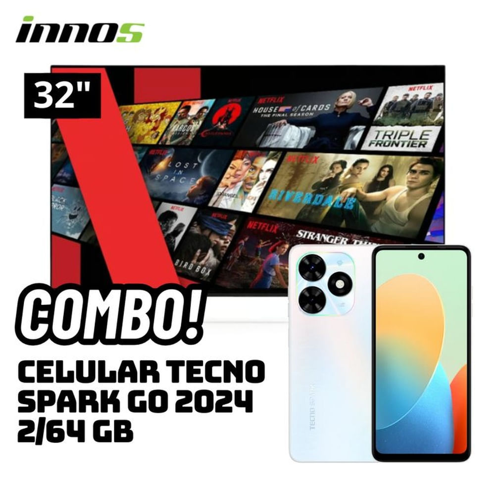 TELEVISOR INNOS 32 SMART TV ANDROID TV HD LED - S3201KU + CELULAR TECNO SPARK GO 2024 2/64 GB BLANCO