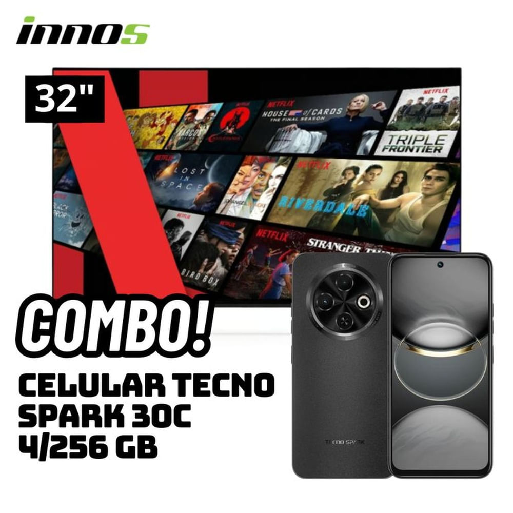 TELEVISOR INNOS 32 SMART TV ANDROID TV HD LED - S3201KU + CELULAR TECNO SPARK 30C 4/256 GB NEGRO