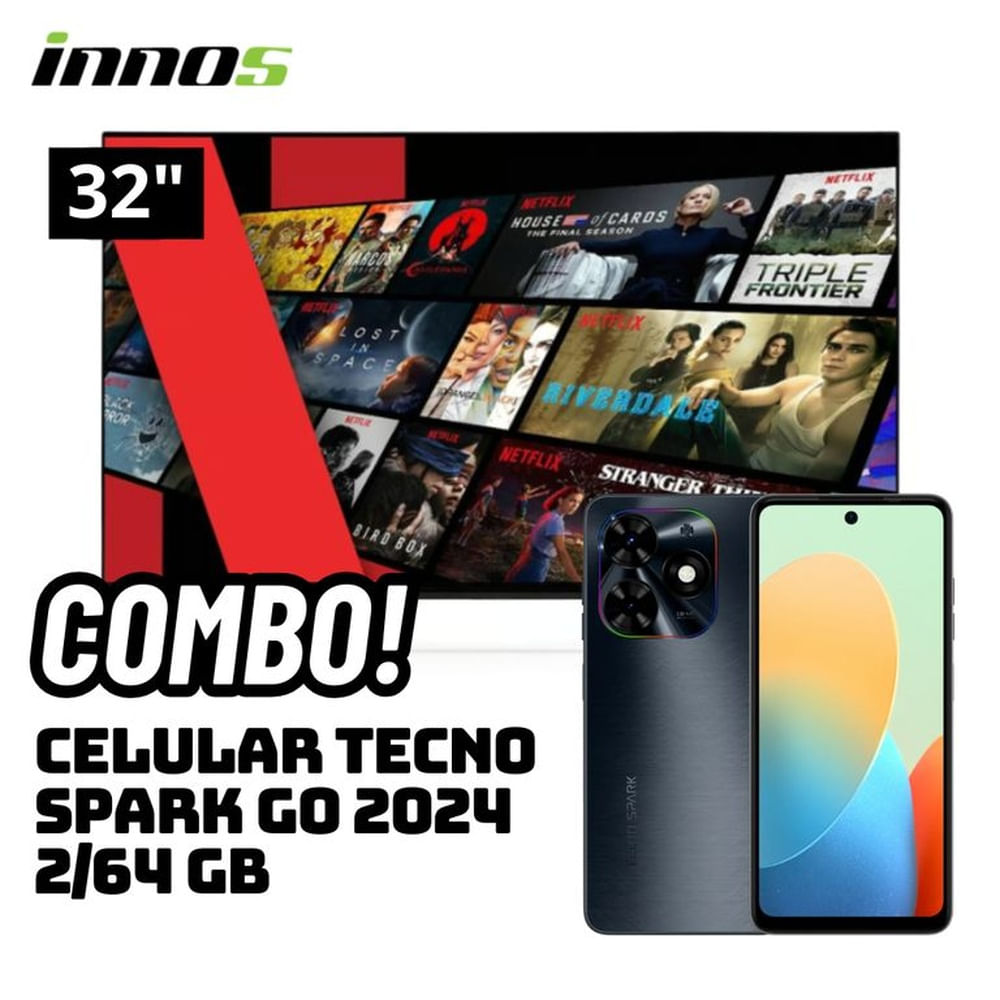 TELEVISOR INNOS 32 SMART TV ANDROID TV HD LED - S3201KU + CELULAR TECNO SPARK GO 2024 2/64 GB NEGRO