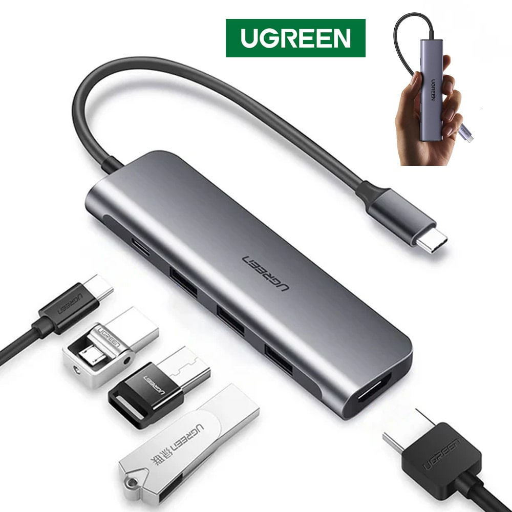 Hub tipo C 5 en 1 UGREEN 3 Puertos USB 3.0 5gbps 1 puerto HDMI 4K 100W