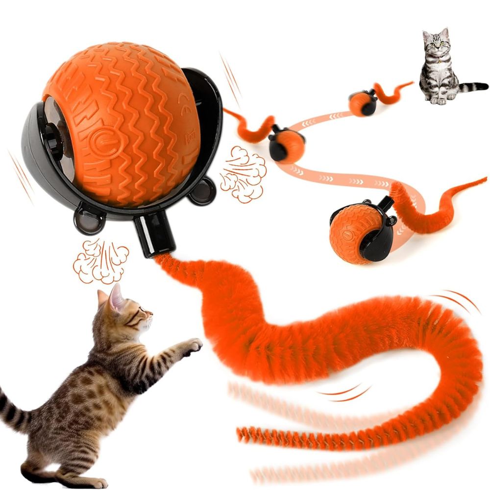 Juguete Inteligente para Gatos Pelota con Cola Larga Recargable Naranja