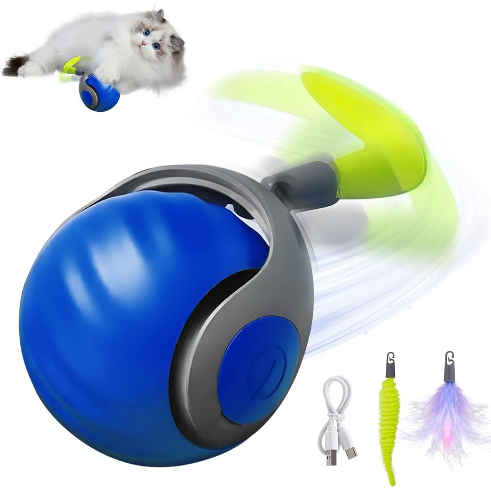Juguete Interactivo para Gatos Pelota Inteligente con Cola Recargable Azul