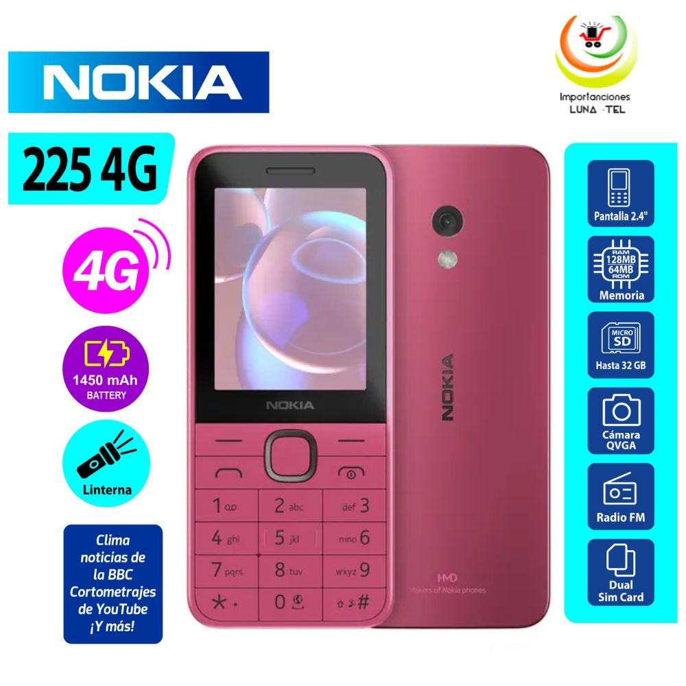 CELULAR BASICO NOKIA 225 4G DUAL SIM - ROSADO