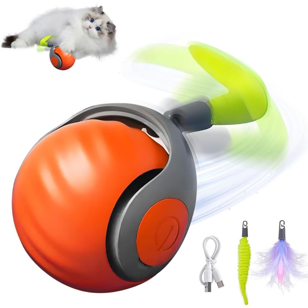 Juguete Interactivo para Gatos Pelota Inteligente con Cola Recargable Naranja