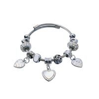 Pulsera Brazalete Corazones y Cuentas Brillantes Plat. Ajus.