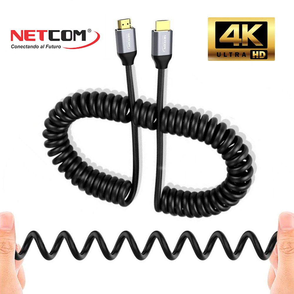 Cable Hdmi a Hdmi 1.5 Metros Espiralado NETCOM 2.0 4K 60 Hz eARC