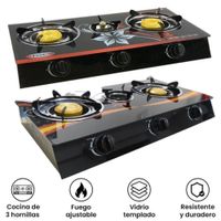 Cocina a Gas MS 66888 3 Hornillas Vidrio Templado