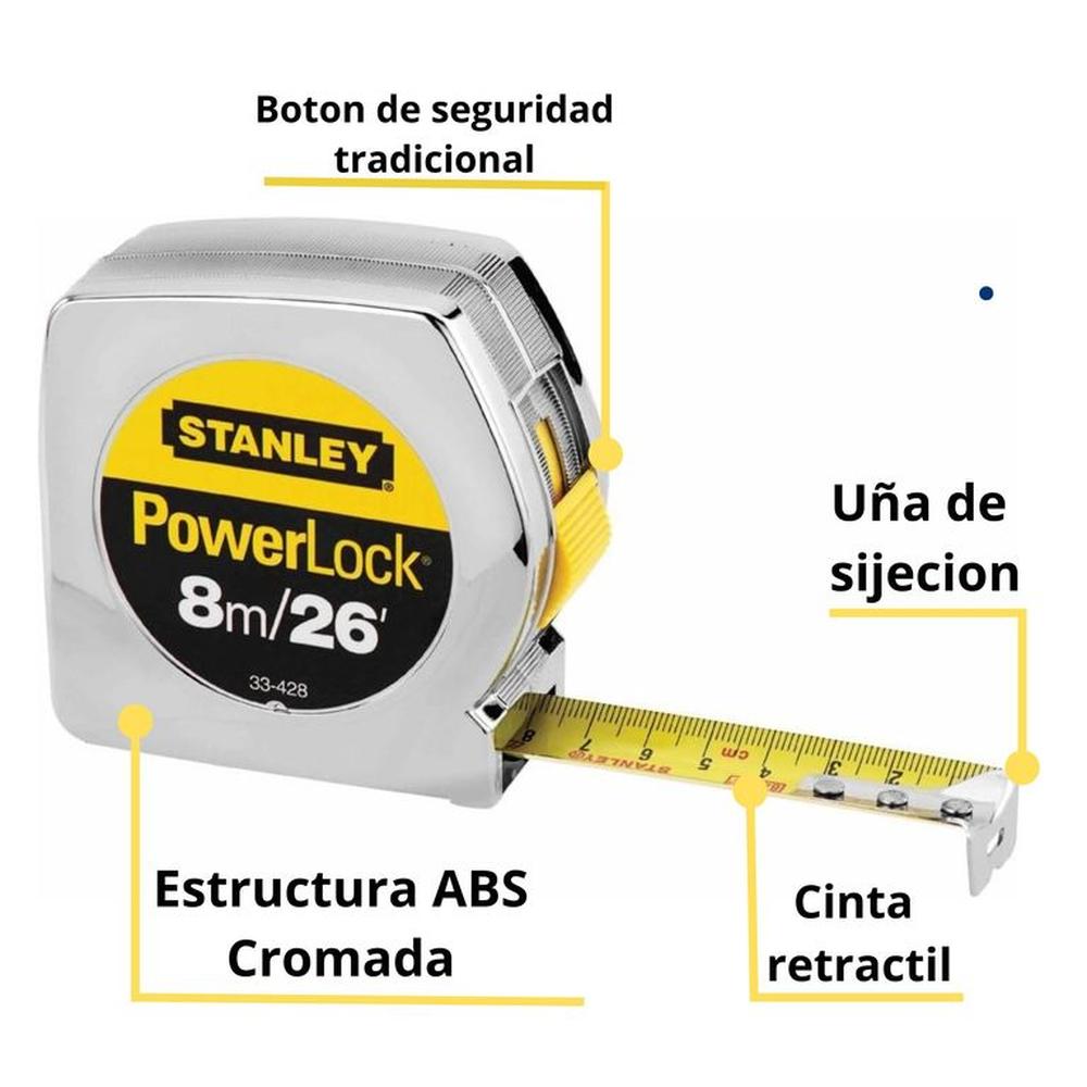 Wincha Cinta métrica 8m Power Lock Profesional STANLEY - plazaVea