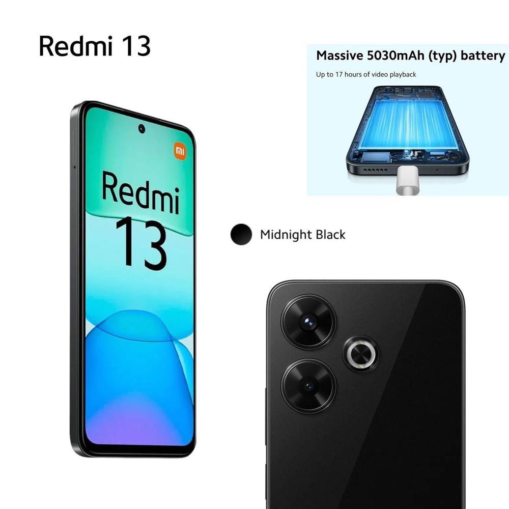 REDMI 13 8GB RAM 256GB CÁMARA 108 MP COLOR NEGRO MEDIANOCHE CON ESTUCHE RANER DE REGALO