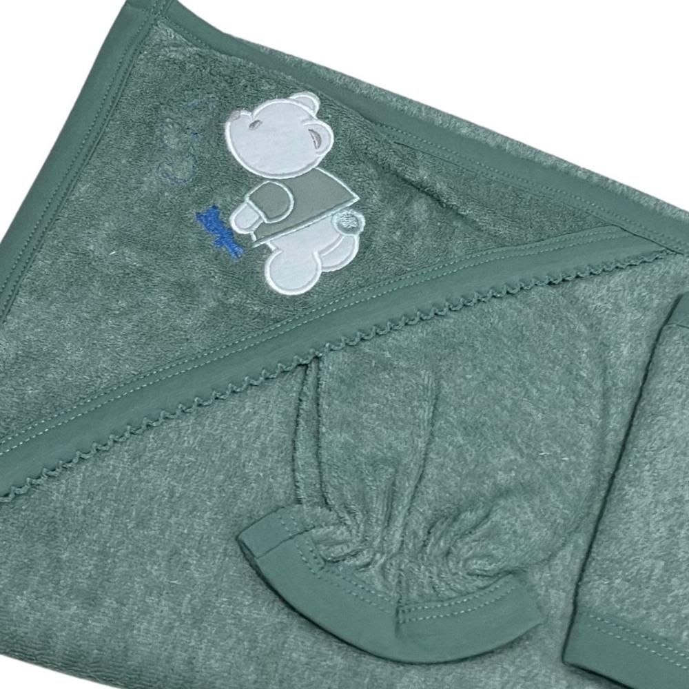 Toalla Con Capucha Con Manopla Y Bebita Para Bebé verde
