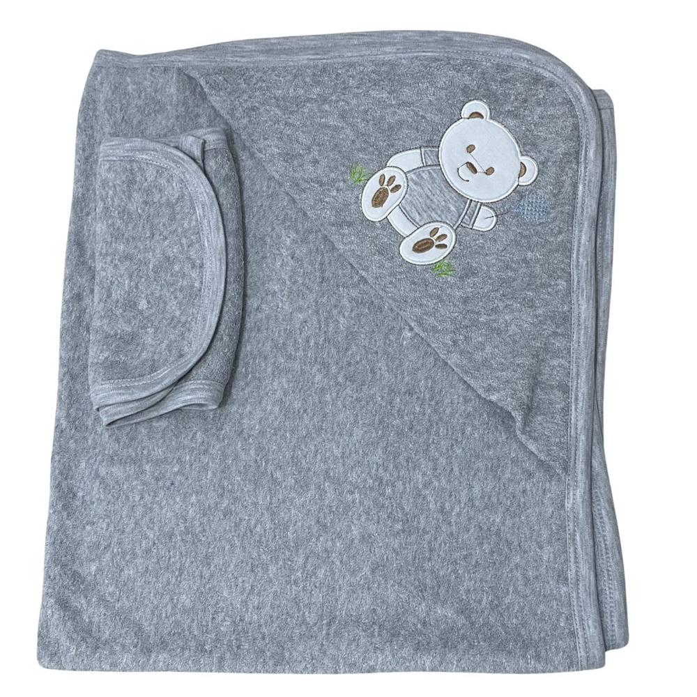 Toalla Con Capucha Con Manopla Y Bebita Para Bebé gris