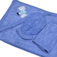 Toalla Con Capucha Con Manopla Y Bebita Para Bebé azul