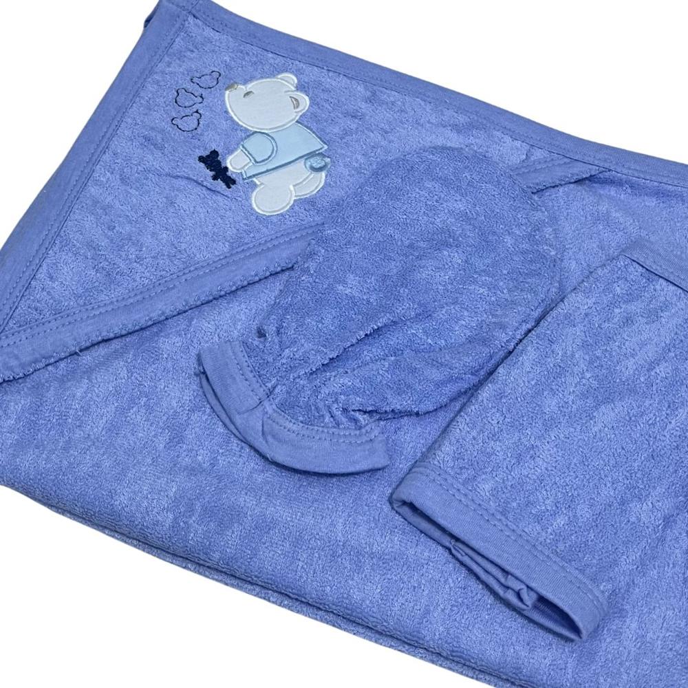 Toalla Con Capucha Con Manopla Y Bebita Para Bebé azul