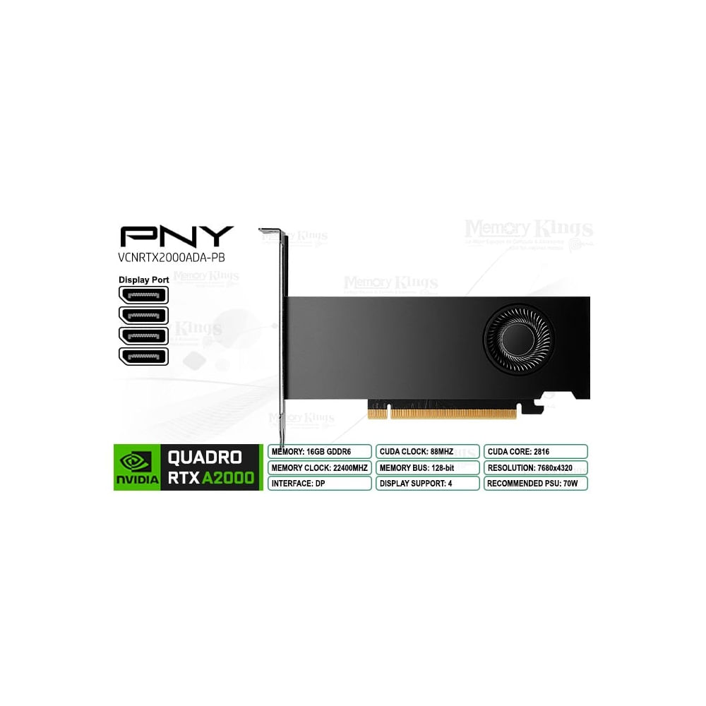 PNY Quadro RTX 2000 Ada - Tarjeta Gráfica Profesional 16GB GDDR6 128-bit DisplayPort