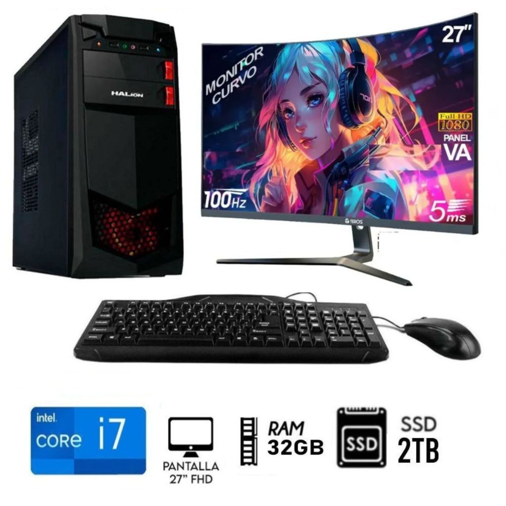 Computadora Pc Intel Core i7  Ram 32GB Disco Solido SSD  2TB  Monitor 27  FHD