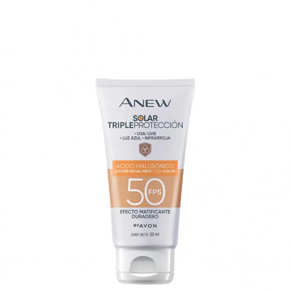 Anew Solar Triple Protección Loción Facial Mate Con Color