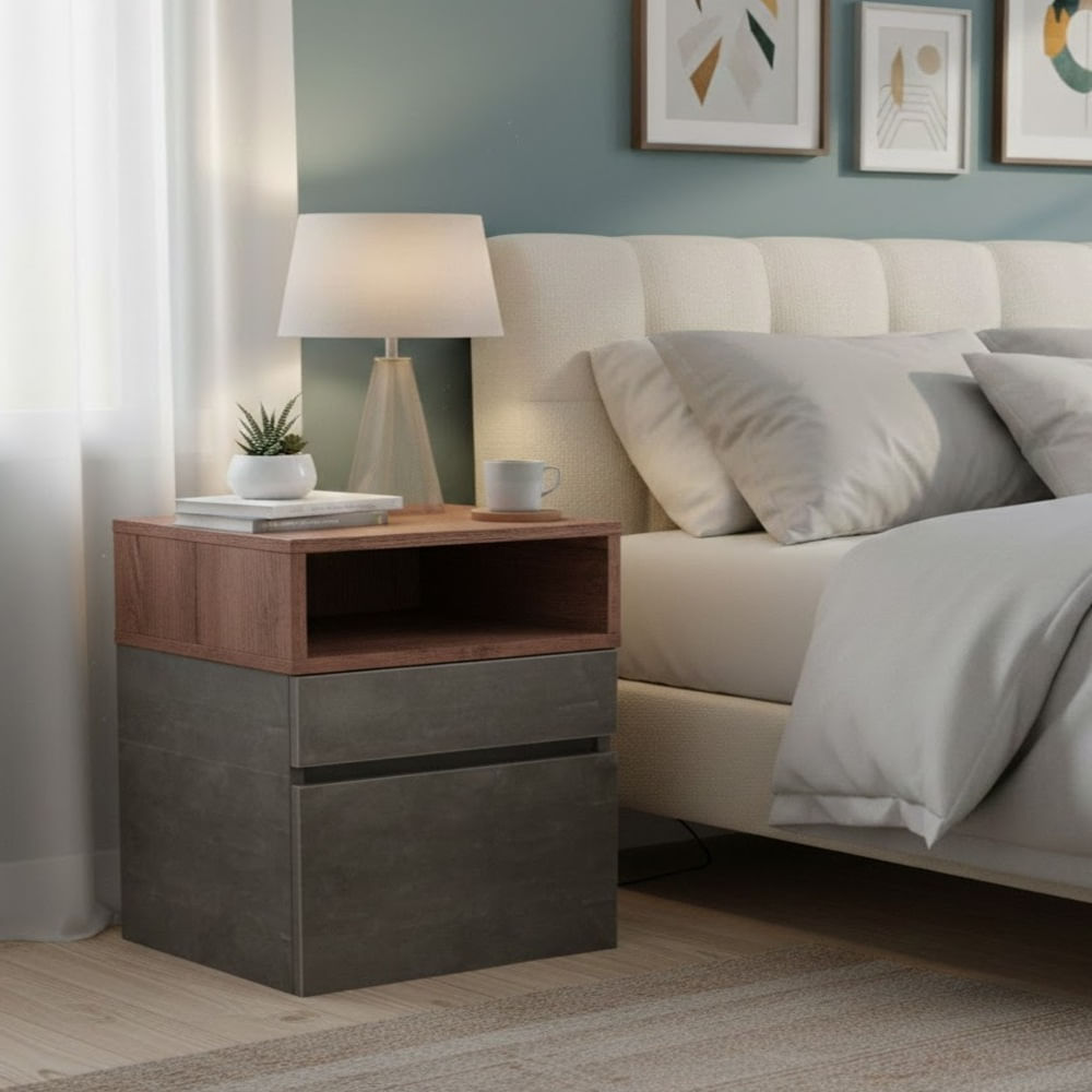 Velador melamina cajón y puerta BellotaBosque