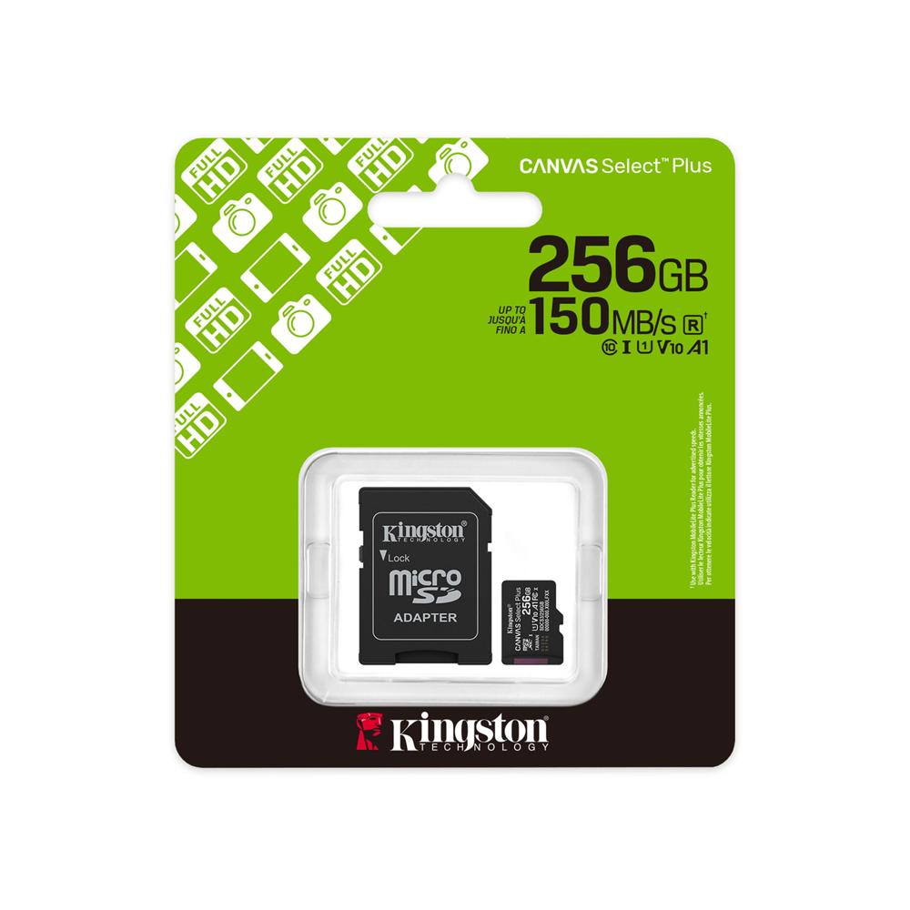 Tarjeta MicroSD Kingston 256GB Canvas Plus Gen 3 150Mbps A1