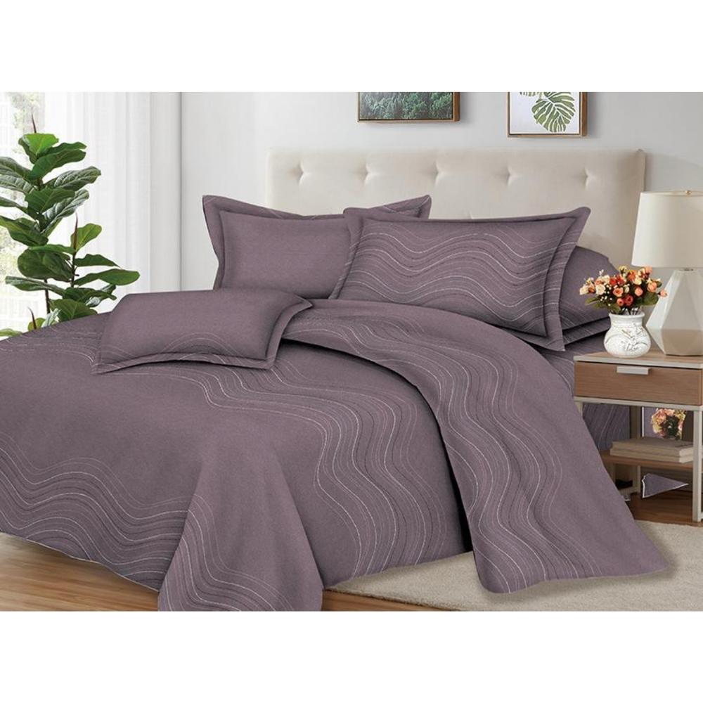 Juego de Sábanas 100% Suave Algodón 2Plazas 4 Piezas 2000 Hilos Olas Ciruela