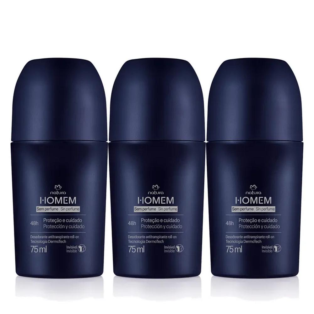 KIT x3 Desodorante roll-on Sin Perfume para Hombre HOMEM Natura