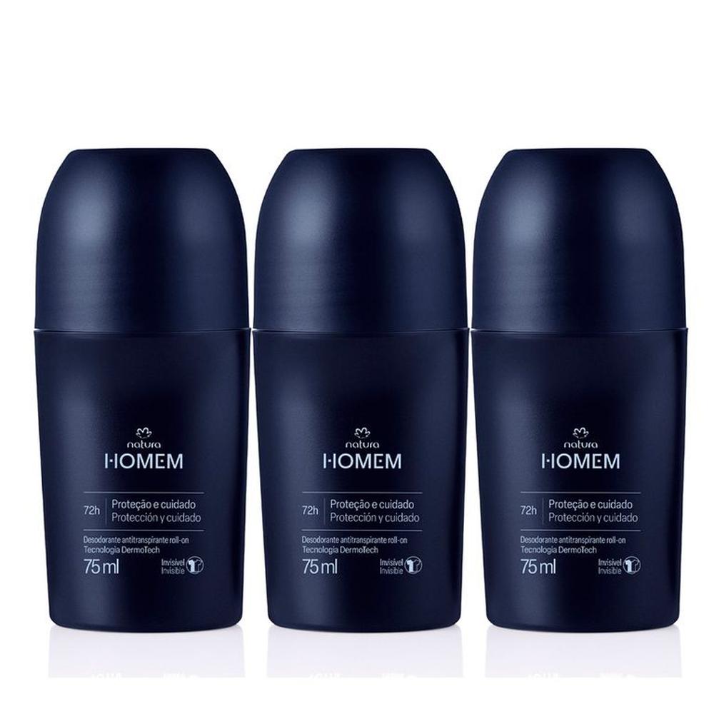 KIT x3 Desodorante roll-on Invisible para Hombre HOMEM Natura