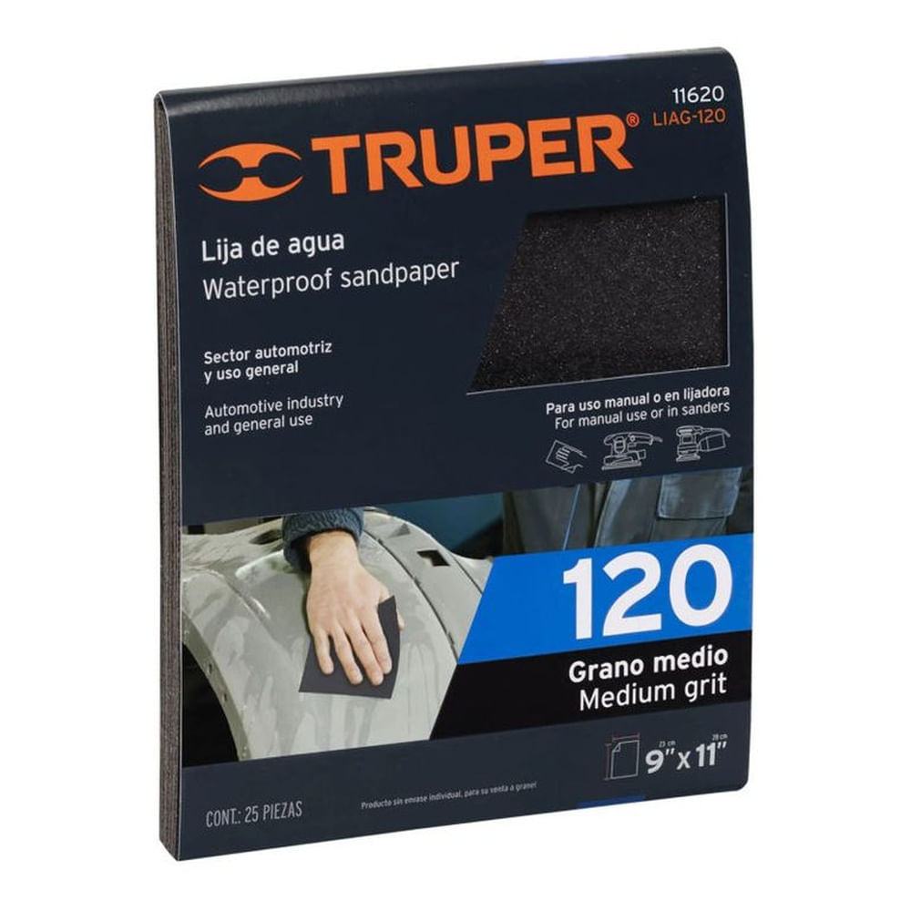 Lija de agua grano 120 de carburo de silicio Truper - 11620
