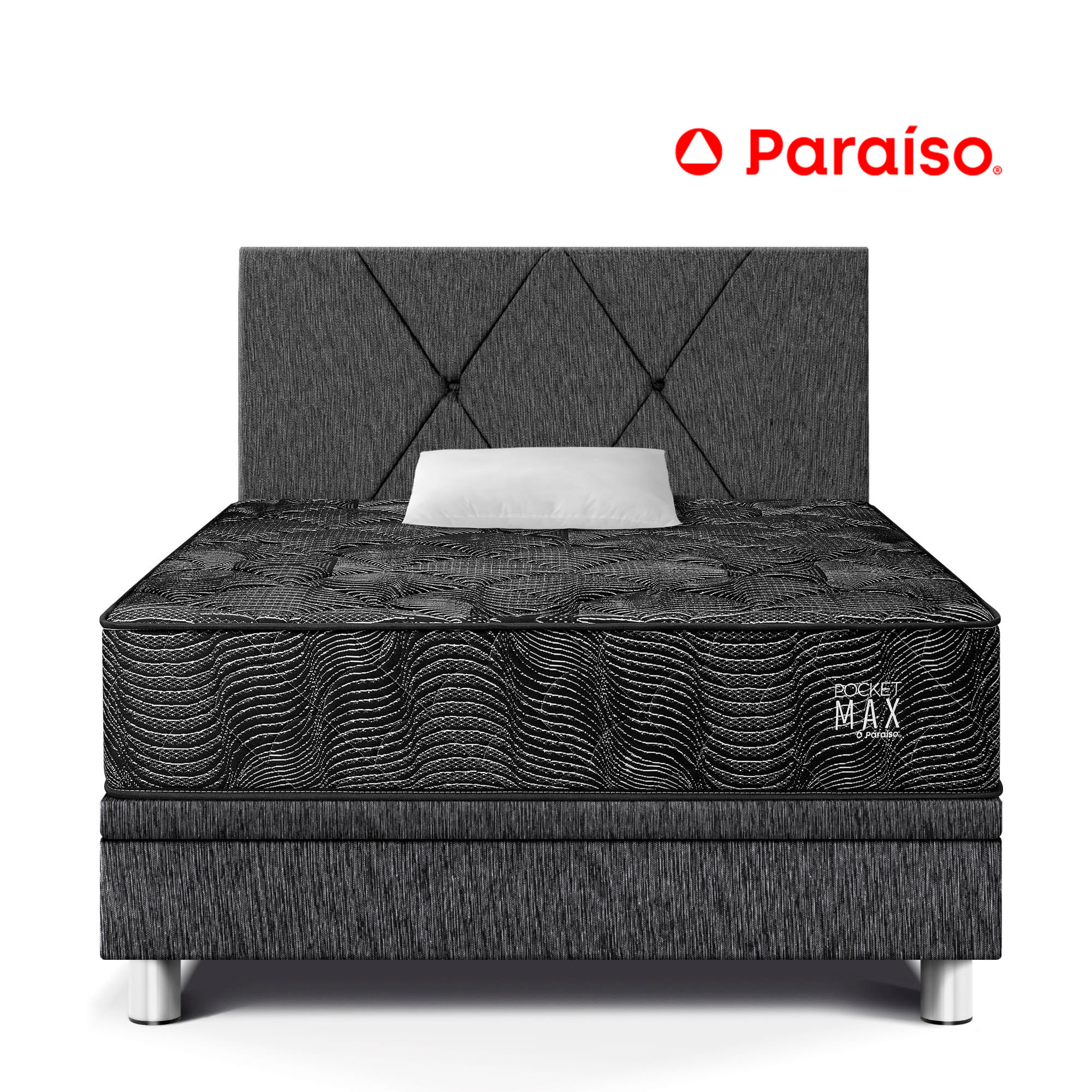 Dormitorio Boxet PARAISO Pocket Max Black 1.5 Plazas Charcoal