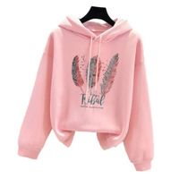 Polera con Capucha Mujer Estampado Suéter Sudadera Rosado Moda Genieka