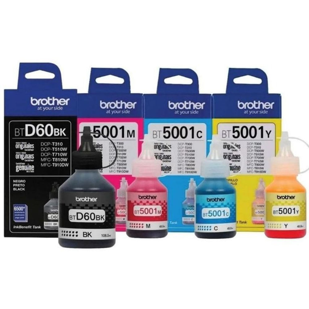 TINTAS BROTHER BTD60BK  BT5001C  BT5001M  BT5001Y KIT COMPLETO