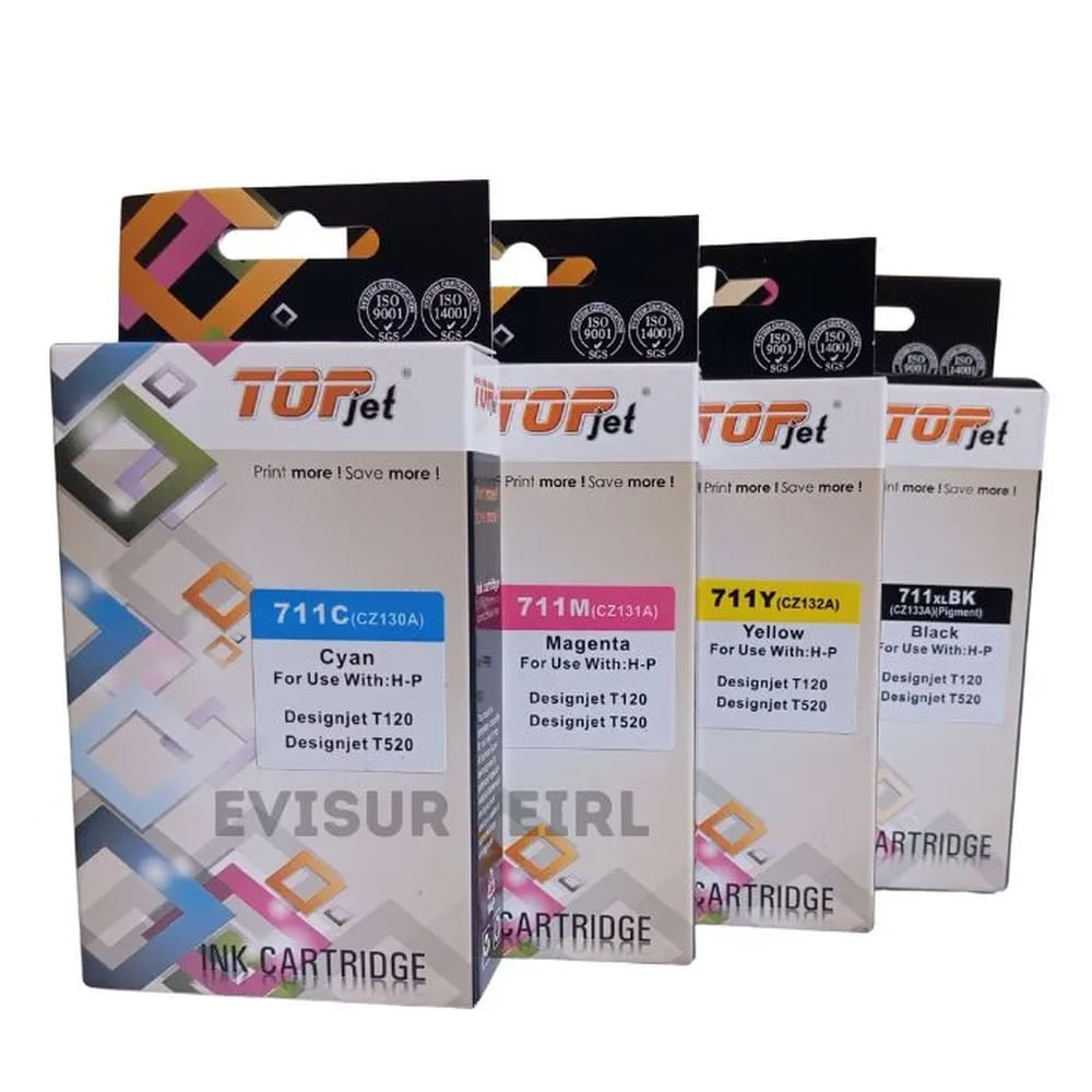 KIT CARTUCHO DE TINTA HP 711 COMPATIBLE NEGRO Y COLORES