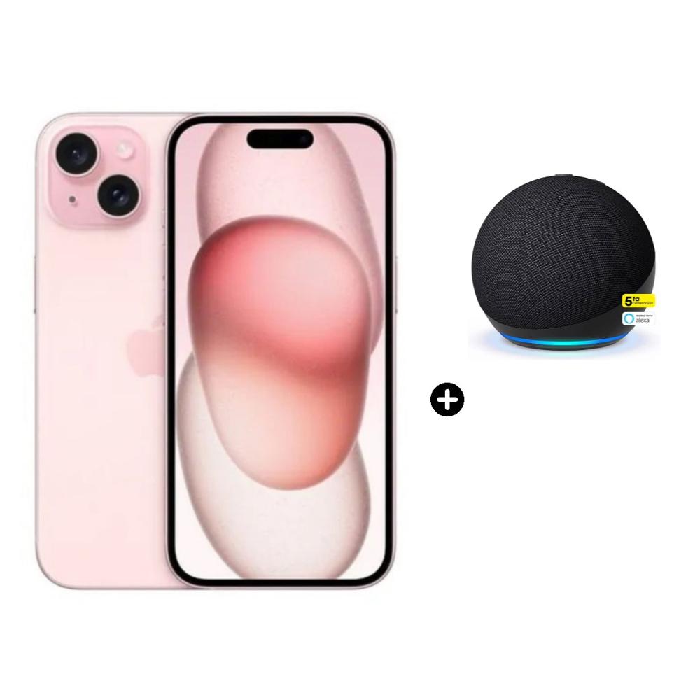 Apple iPhone 15 128GB - Rosa 5G más Parlante Amazon con Alexa EchoDot 5 Negro