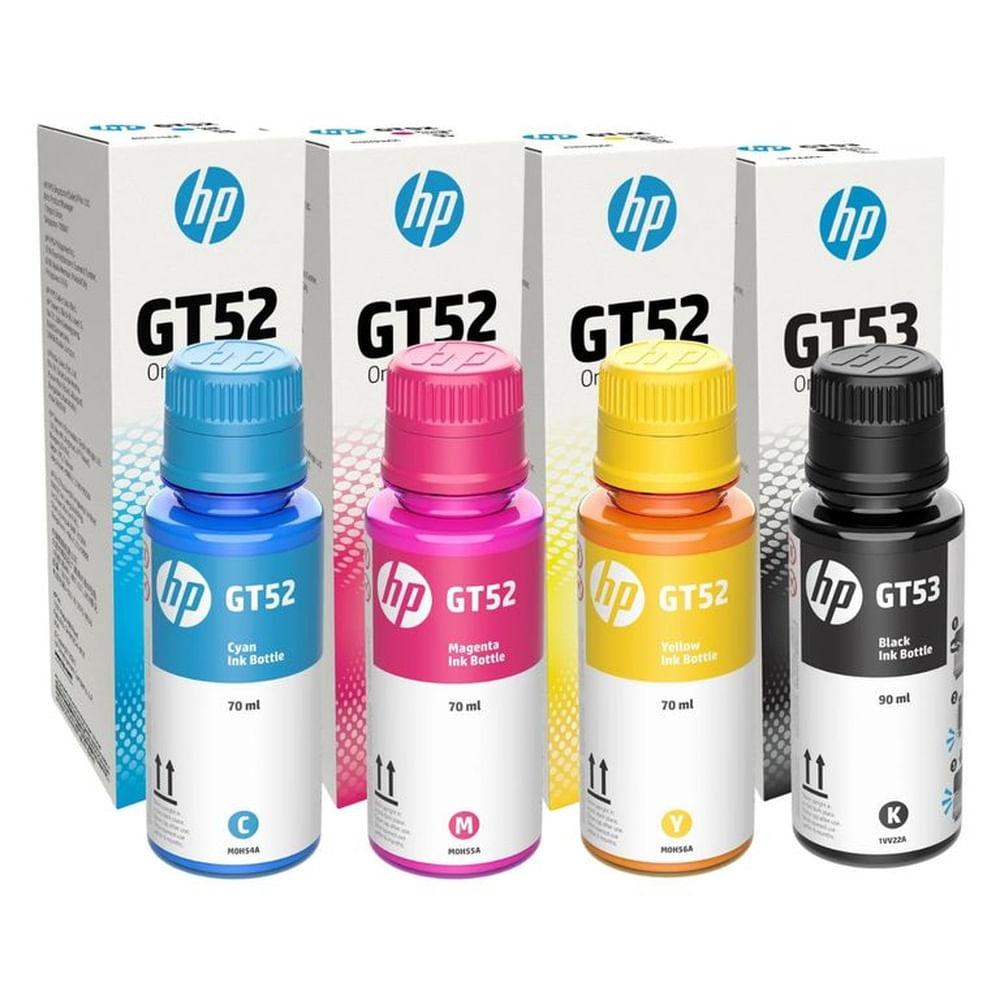 KIT DE 4 TINTAS HP GT52 COLORES GT53 NEGRO